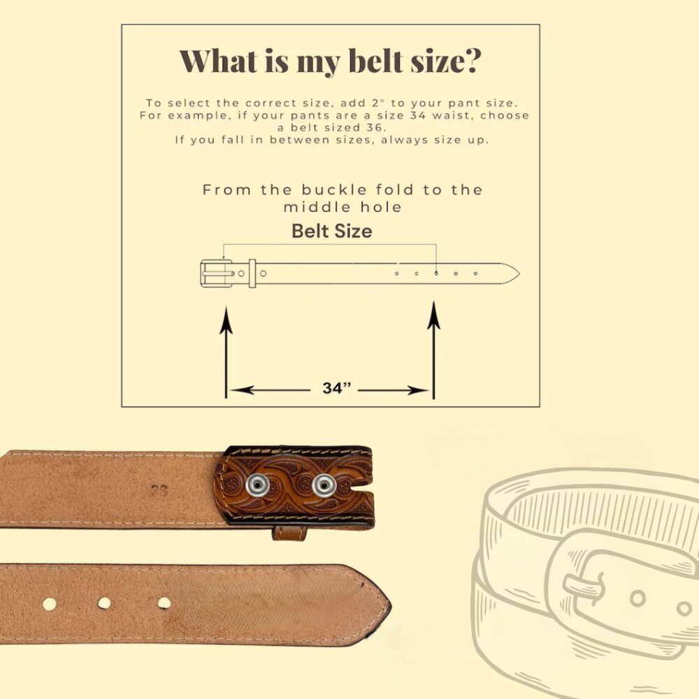Western Honeycomb Tooled belt, Leather Embossed Belt with Turquoise Dots, Unisex - Picture 10 of 12